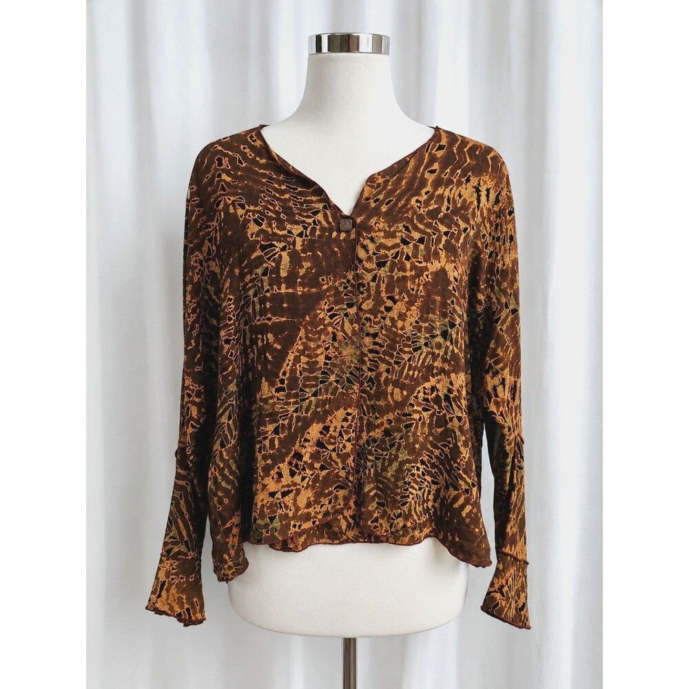Naoka Clothing Silk Earth Tone Semi Sheer Abstract Botanical Print Bolero Jacket